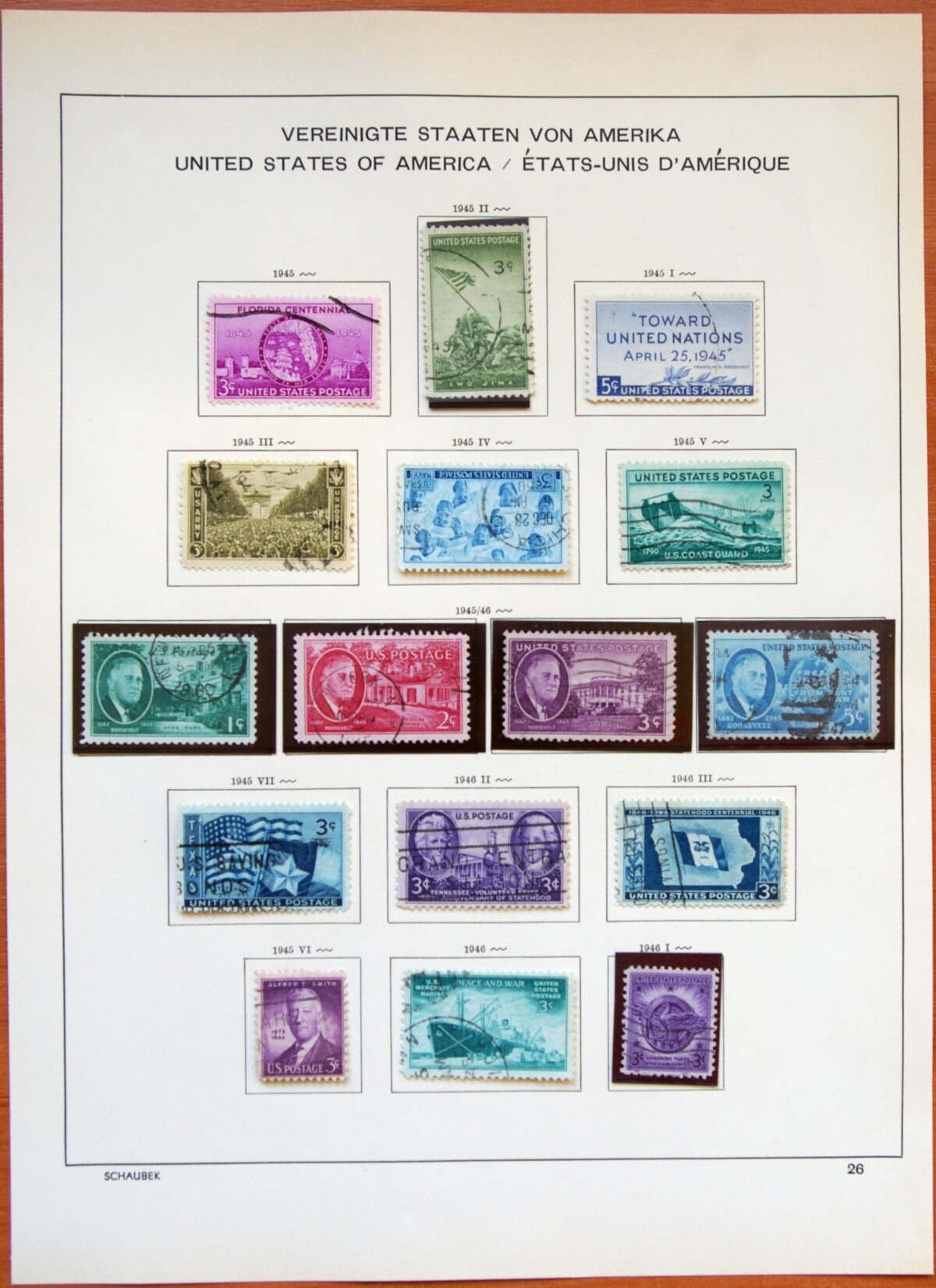 JAV 1945-1955 metų pašto ženklų kolekcija Used(O)