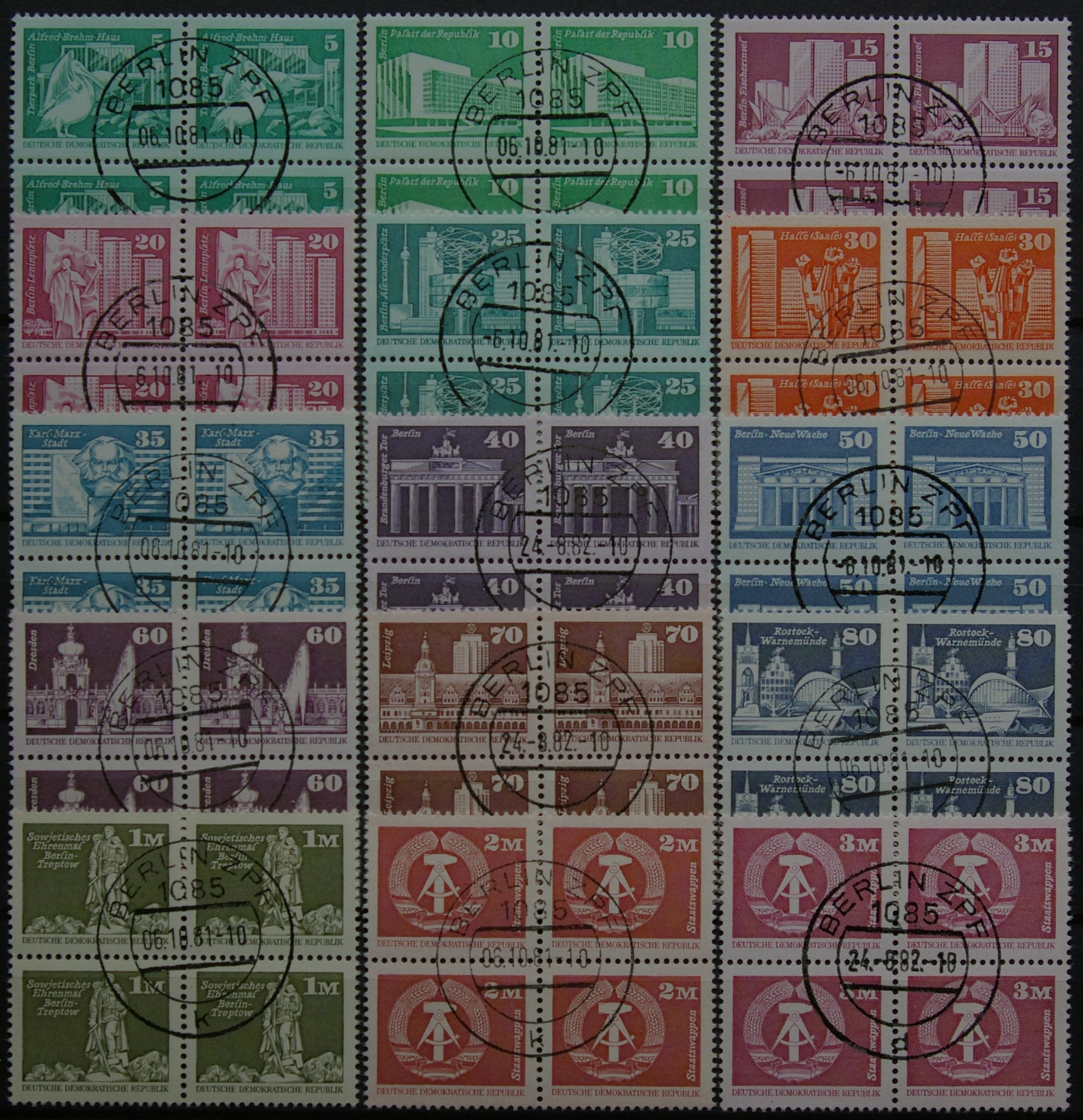 Vokietijos Demokratinė Respublika VDR, 1980-1981m standartų rinkinys kvartblokais