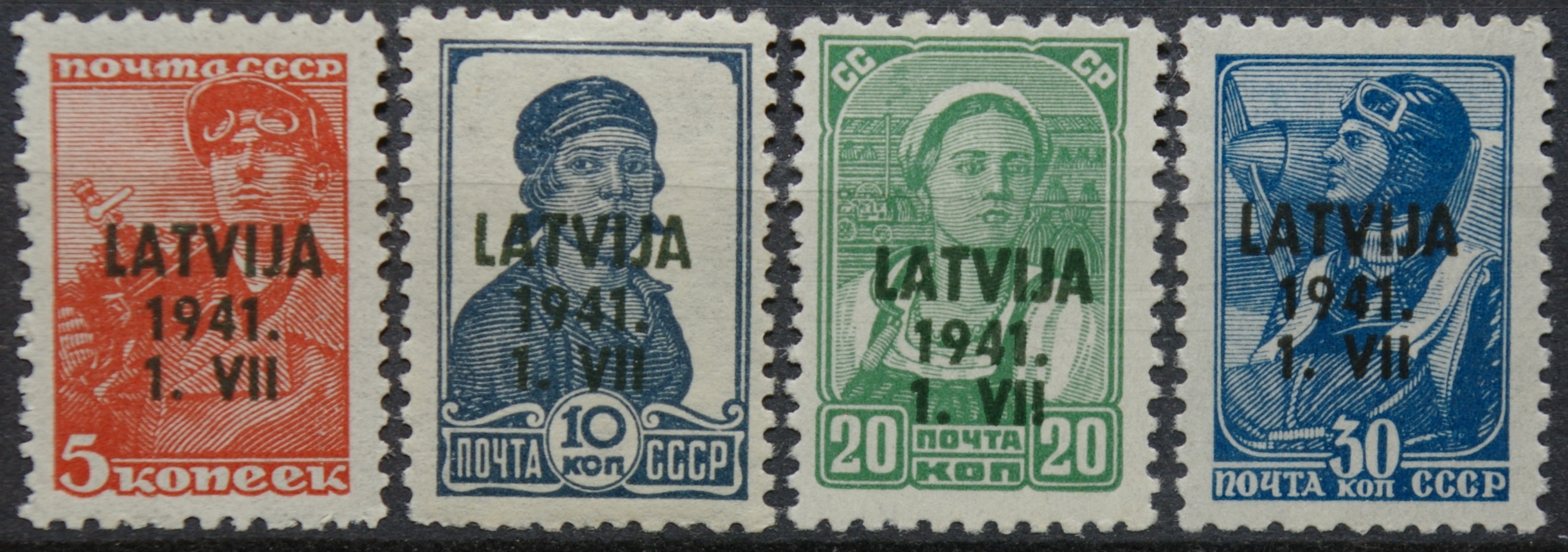 Vokietijos Reichas, Latvijos okupacija MiNr 1-2, 4-5 MNH**