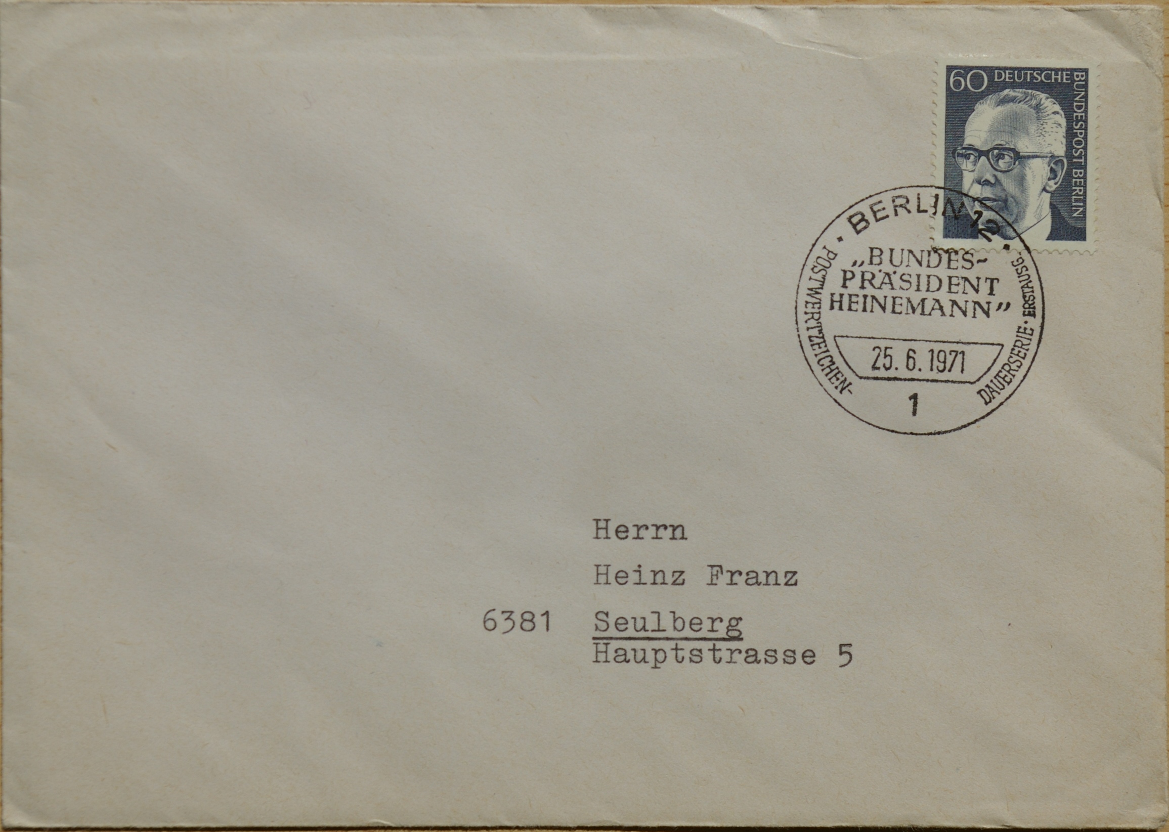 Vokietija, Vakarų Berlynas 1971m pirmos dienos vokas su MiNr 394