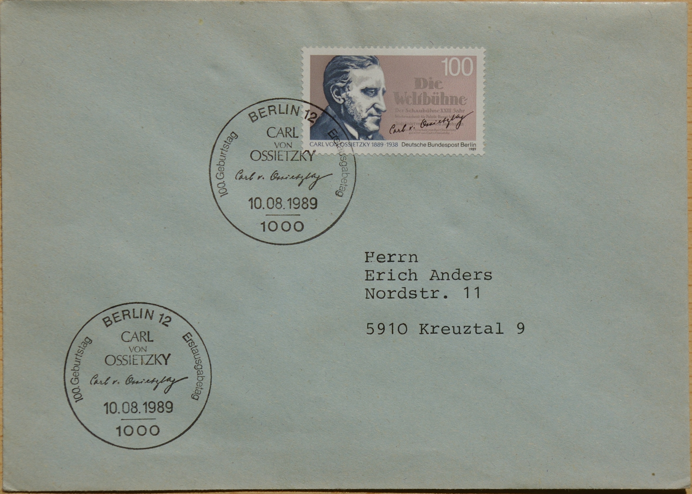 Vokietija, Vakarų Berlynas 1989m pirmos dienos vokas su MiNr 851