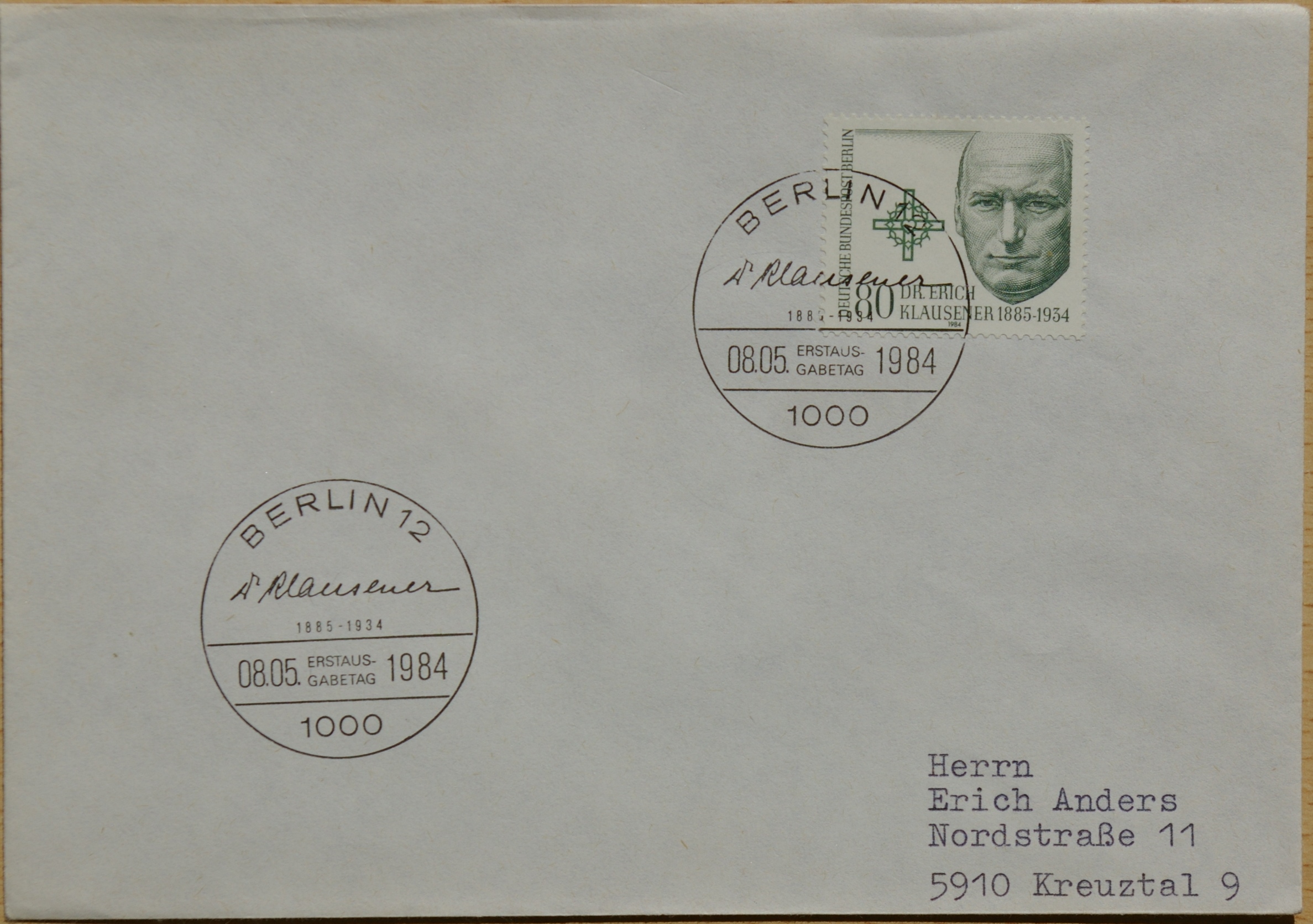 Vokietija, Vakarų Berlynas 1984m pirmos dienos vokas su MiNr 719