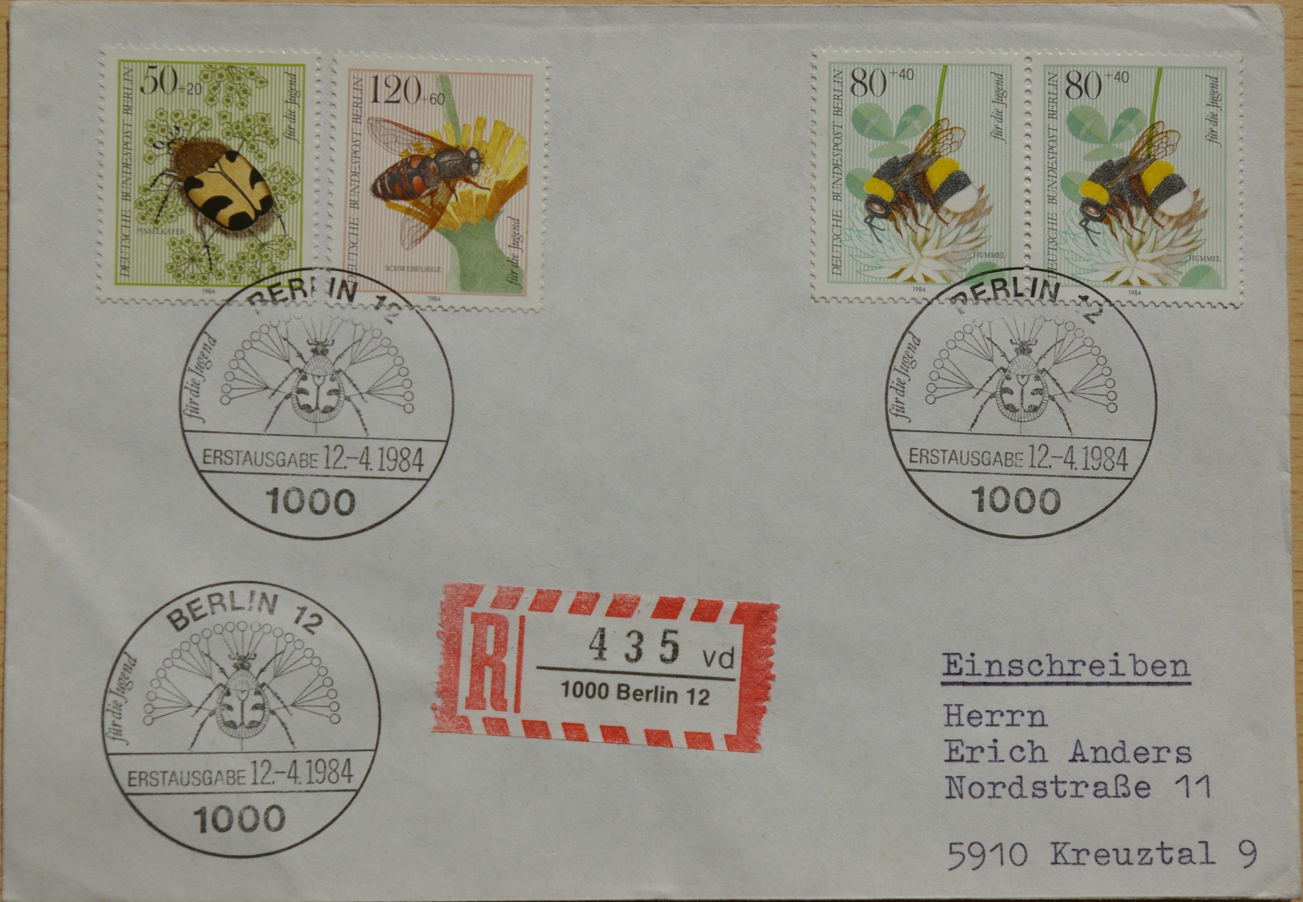 Vokietija, Vakarų Berlynas 1984m pirmos dienos vokas su MiNr 712, 714-715