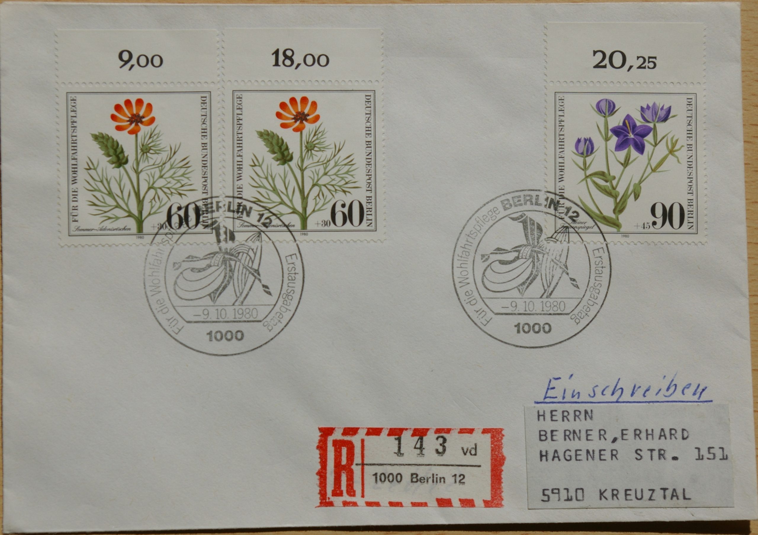 Vokietija, Vakarų Berlynas 1980m pirmos dienos vokas su MiNr 631-632