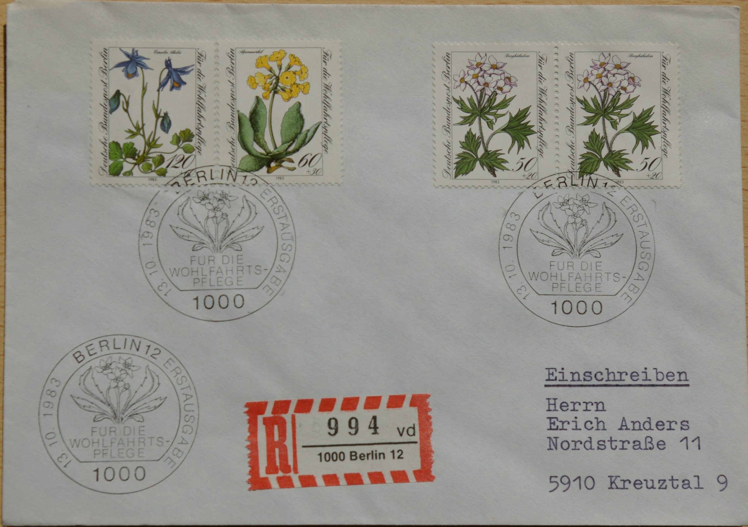 Vokietija, Vakarų Berlynas 1983m pirmos dienos vokas su MiNr 703-704, 706