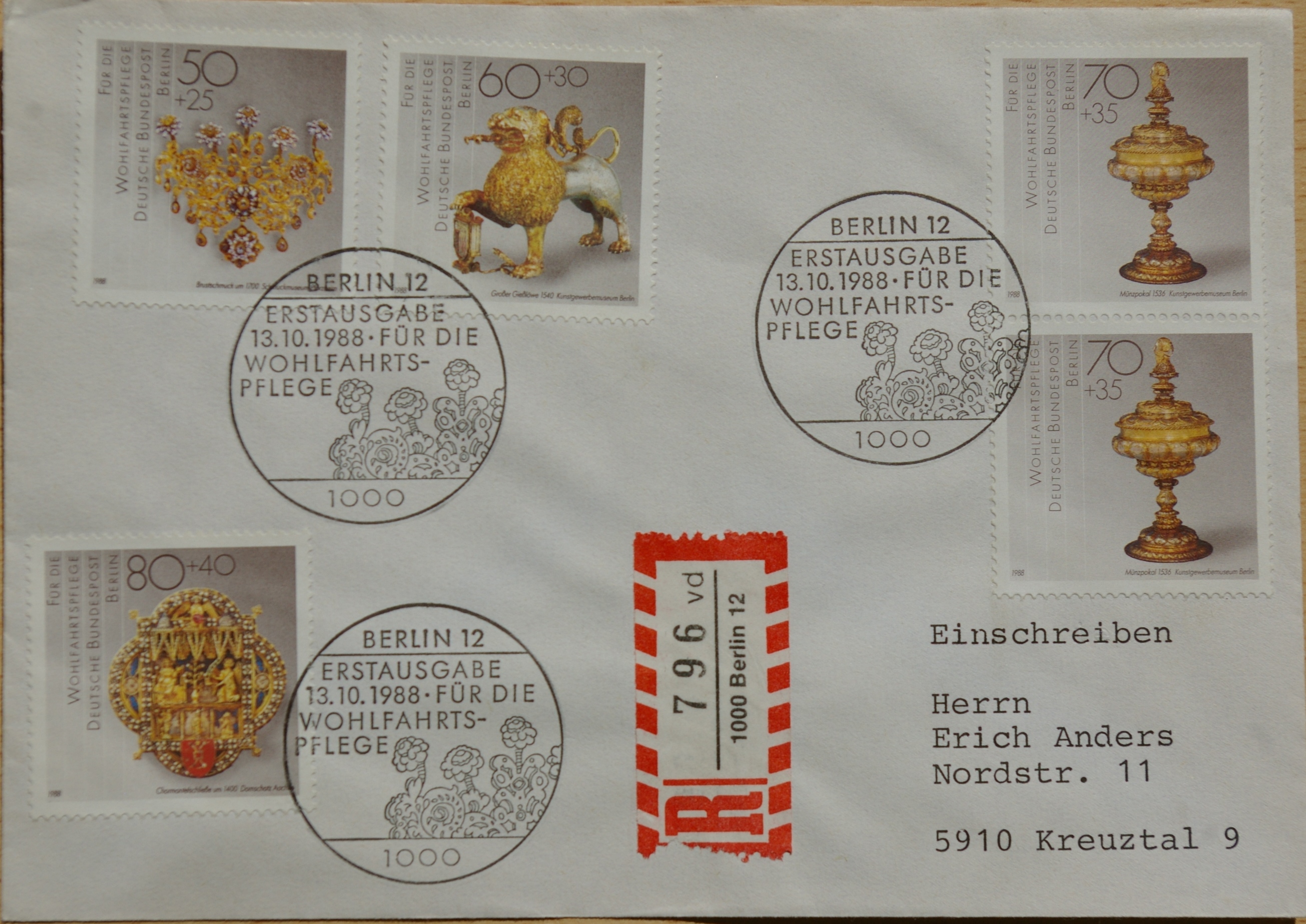 Vokietija, Vakarų Berlynas 1988m pirmos dienos vokas su MiNr 818-821