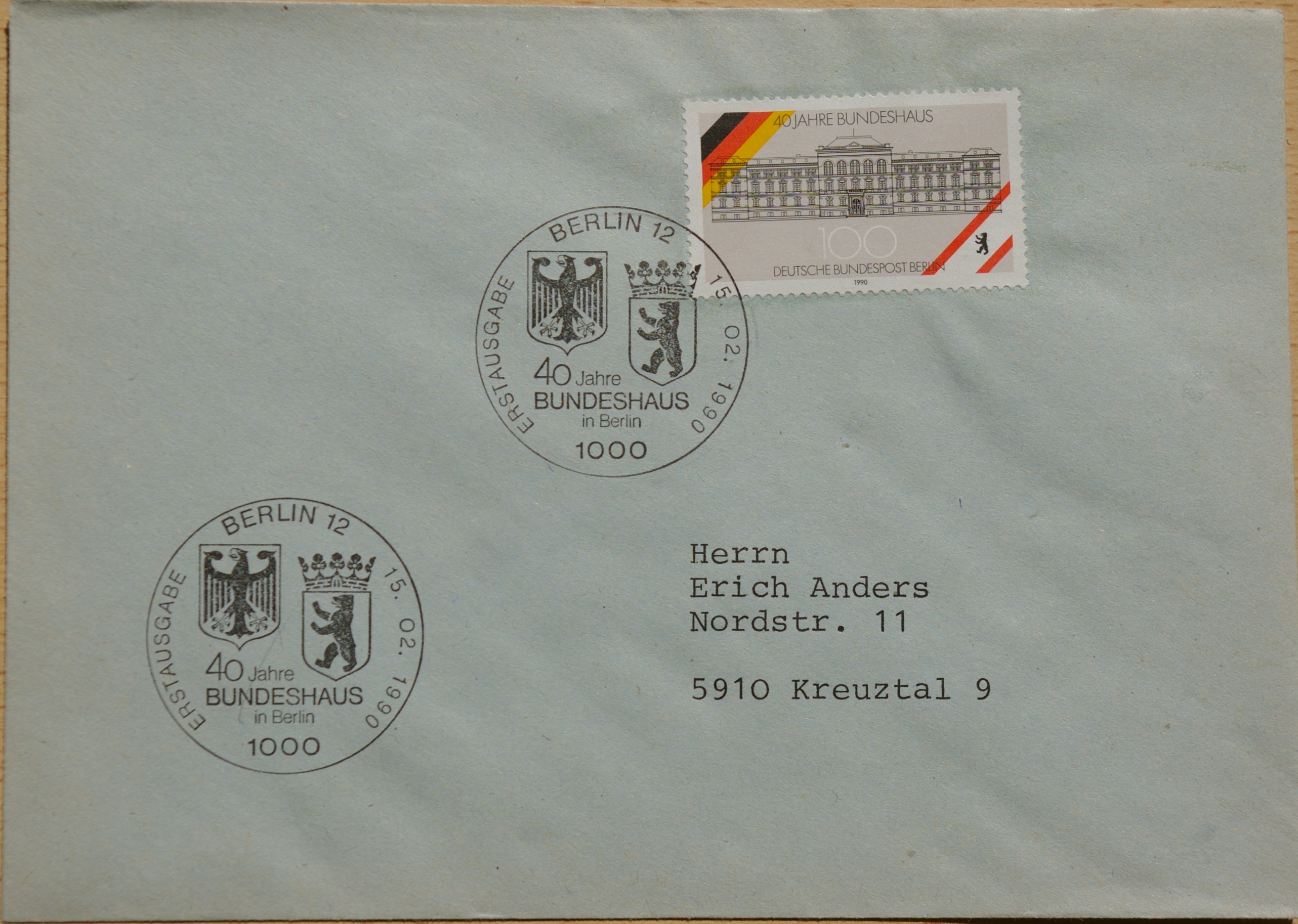 Vokietija, Vakarų Berlynas 1990m pirmos dienos vokas su MiNr 867