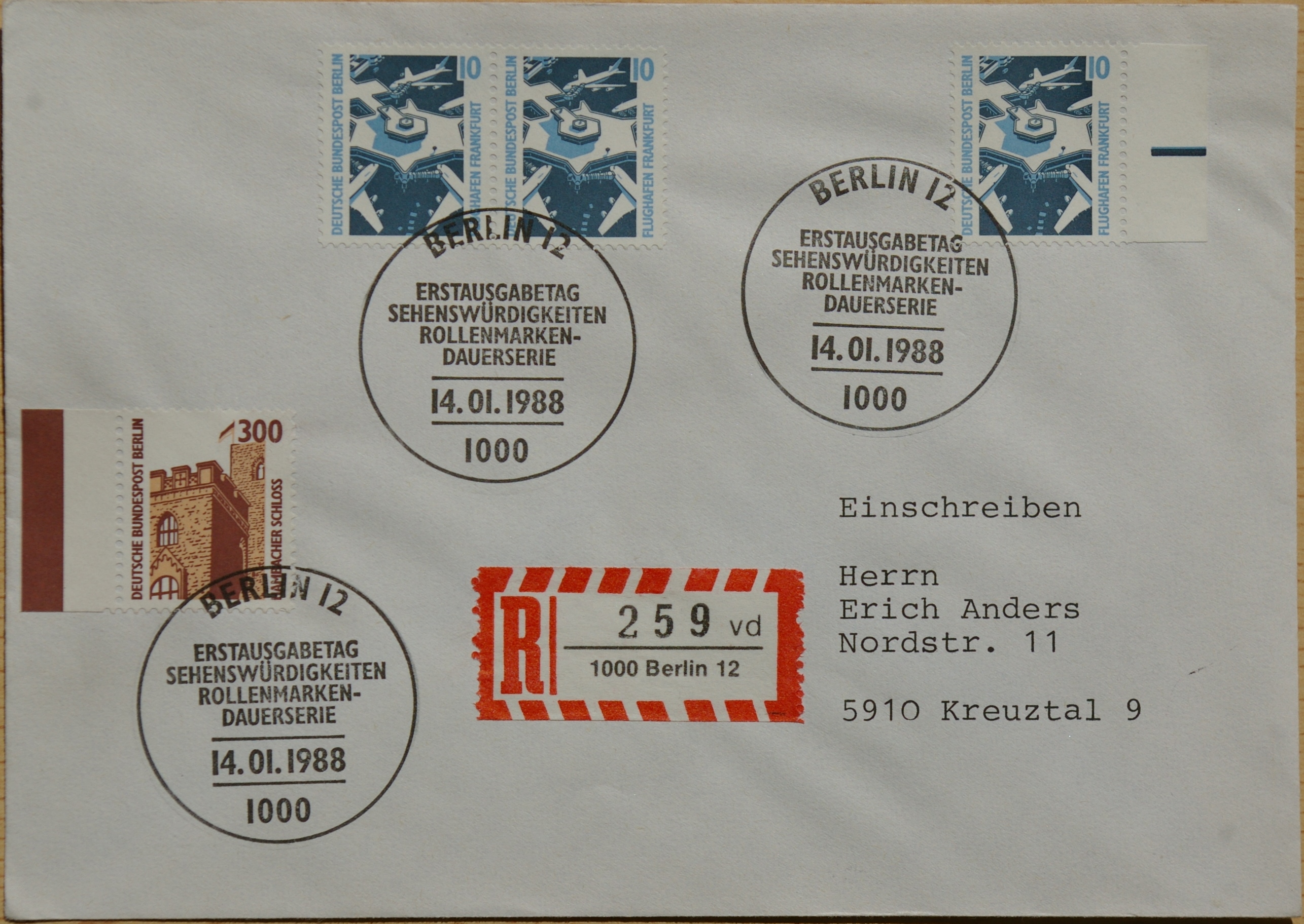 Vokietija, Vakarų Berlynas 1988m pirmos dienos vokas su MiNr 798-799