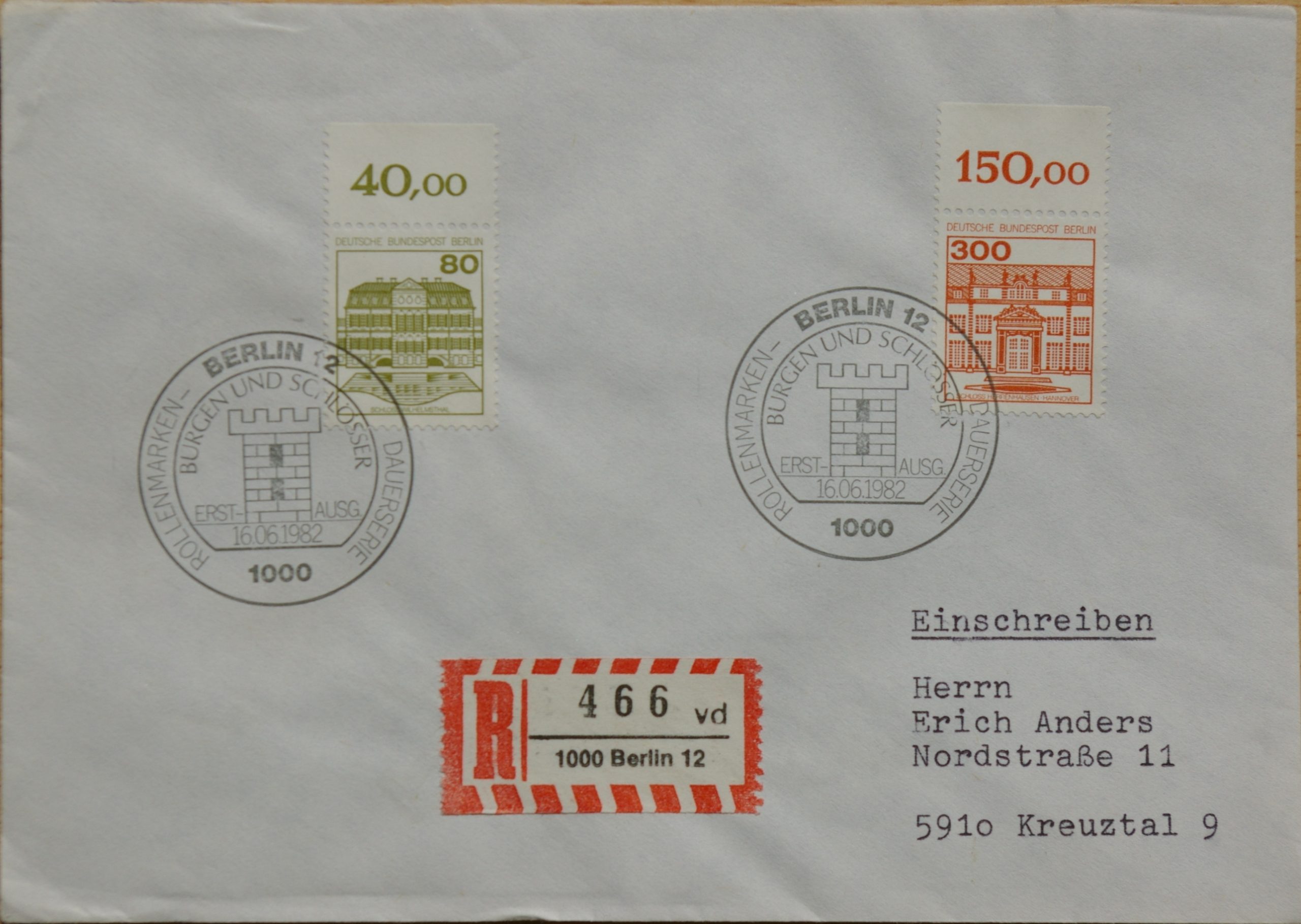 Vokietija, Vakarų Berlynas 1982m pirmos dienos vokas su MiNr 674, 677