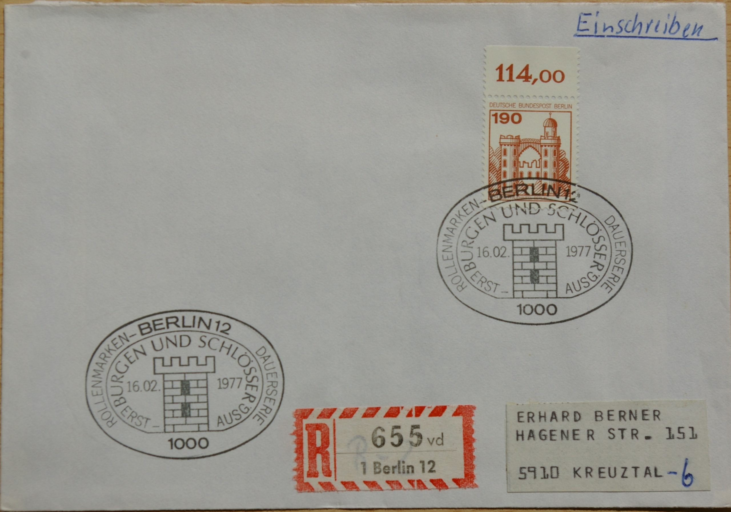 Vokietija, Vakarų Berlynas 1977m pirmos dienos vokas su MiNr 539