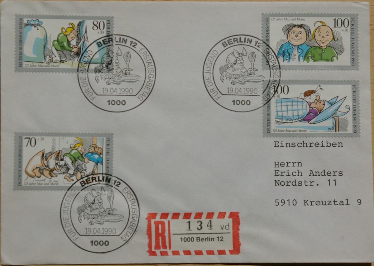Vokietijos ir Vakarų Berlyno 1990m pirmos dienos vokas su MiNr 1458, 869-871