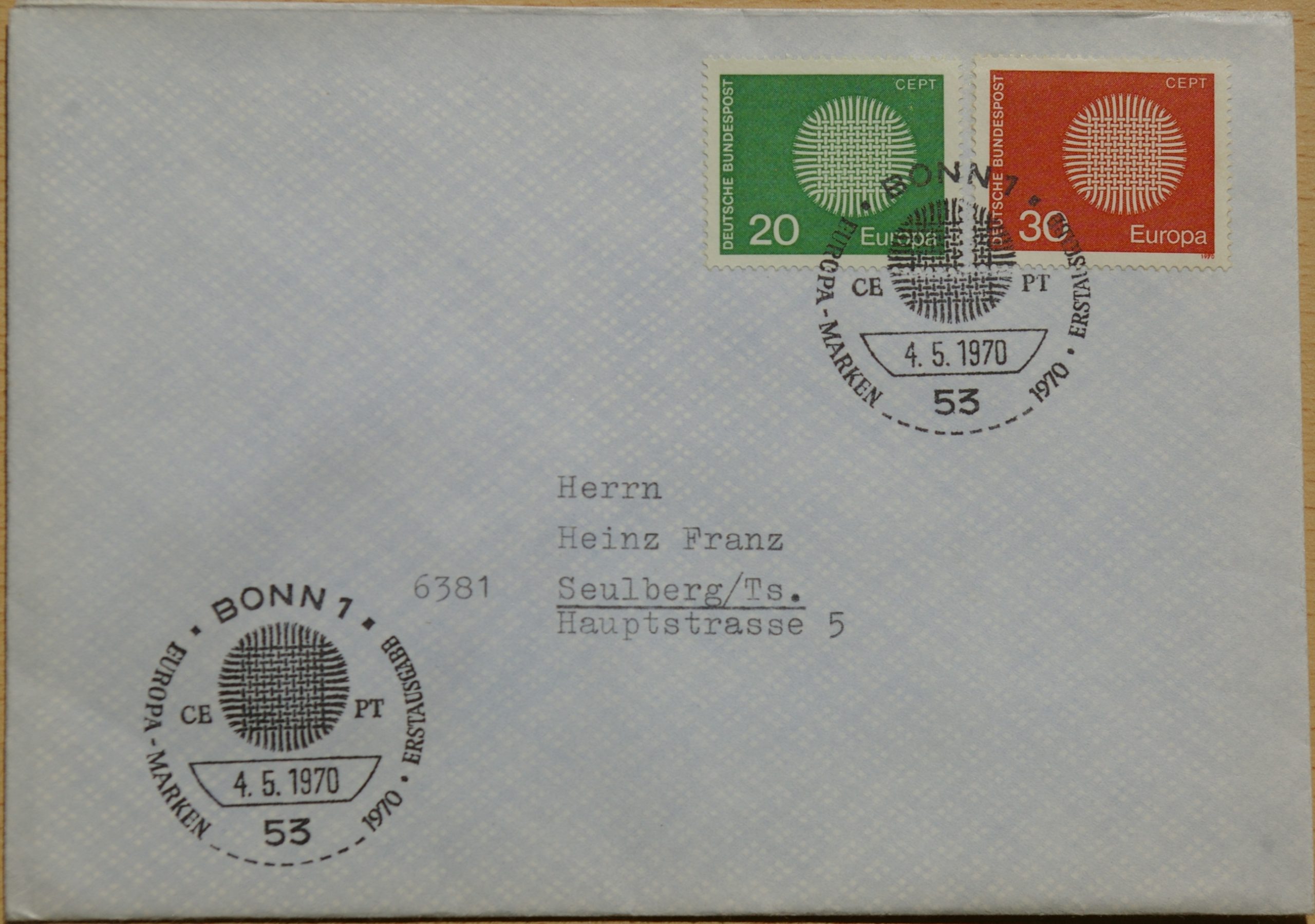 Vokietija 1970m pirmos dienos vokas su MiNr 620-621