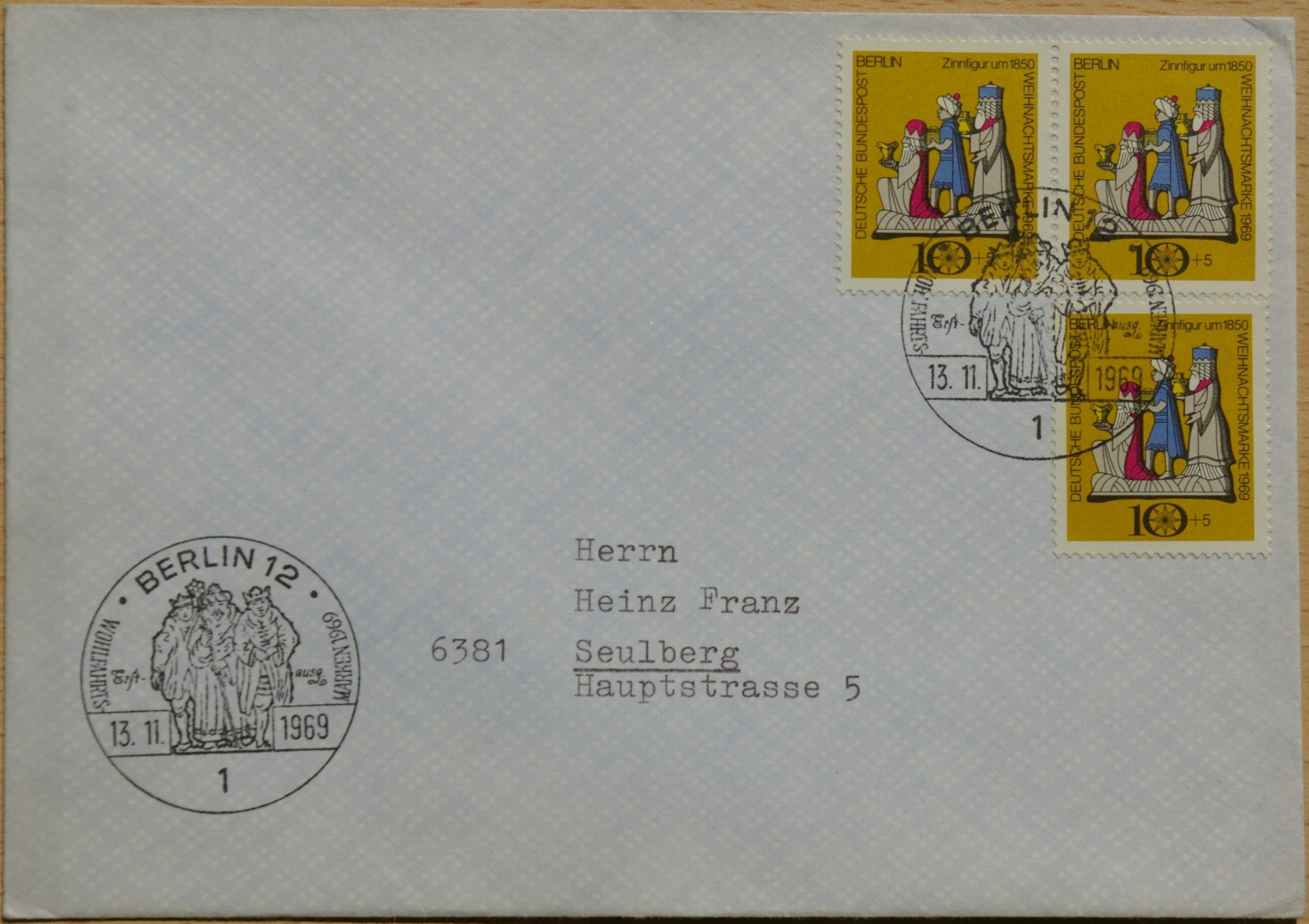 Vokietija, Vakarų Berlynas 1969m pirmos dienos vokas su MiNr 352