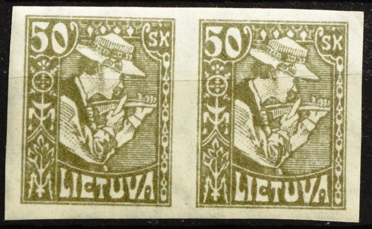 Tarpukario Lietuva, neperforuota pora MiNr 92 U MNH**
