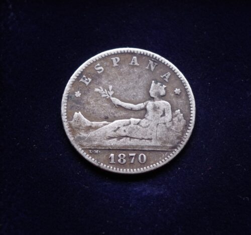 Ispanija, SIDABRINĖ 1 peseta 1870m E