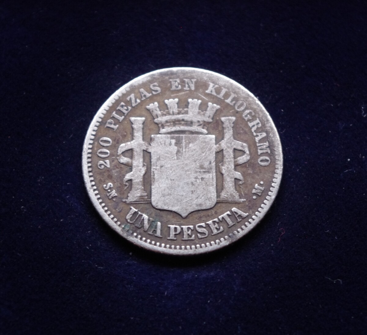 Ispanija, SIDABRINĖ 1 peseta 1870m E