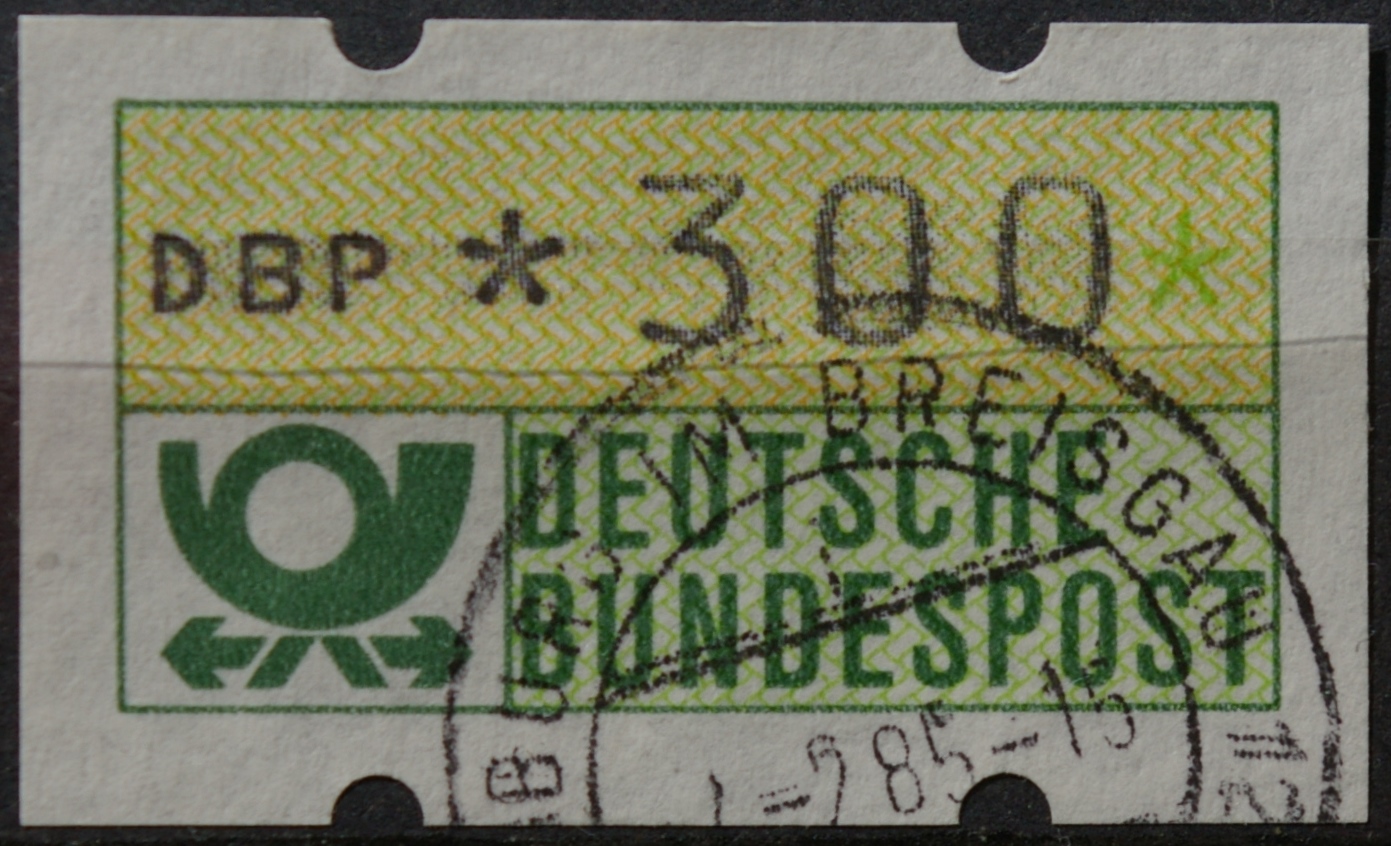 Vokietija, pašto automatų ženklas MiNr 1 Used(O)