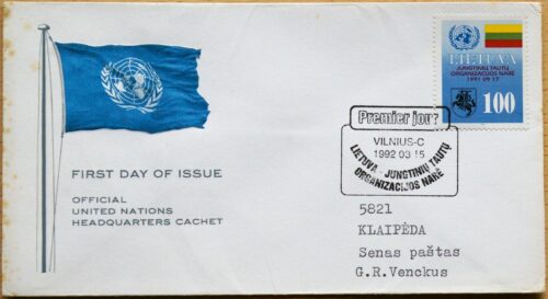 Lietuva (JTO), 1992m pirmos dienos vokas su MiNr 495 G