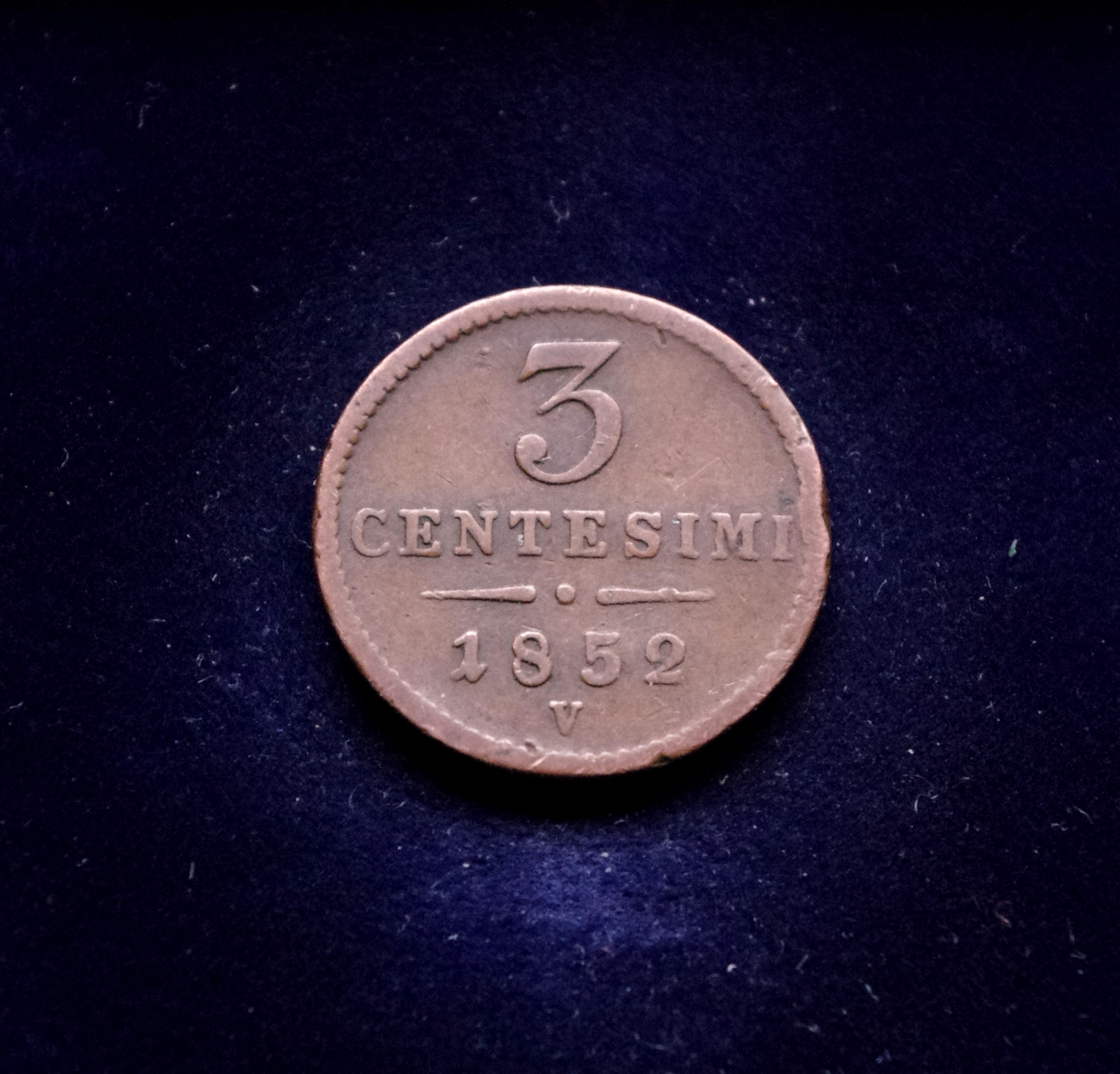 Italija, Lombardija-Venecija, 3 čentezimai 1852m-V E