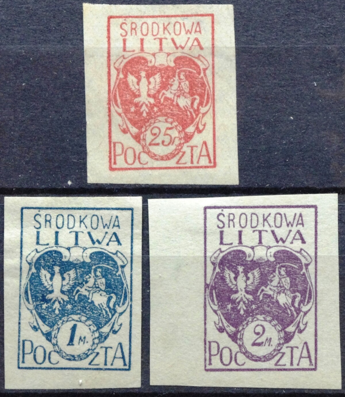 Vidurio Lietuva, pilna pirmoji serija MiNr 1-3 B MH*/Used(O)
