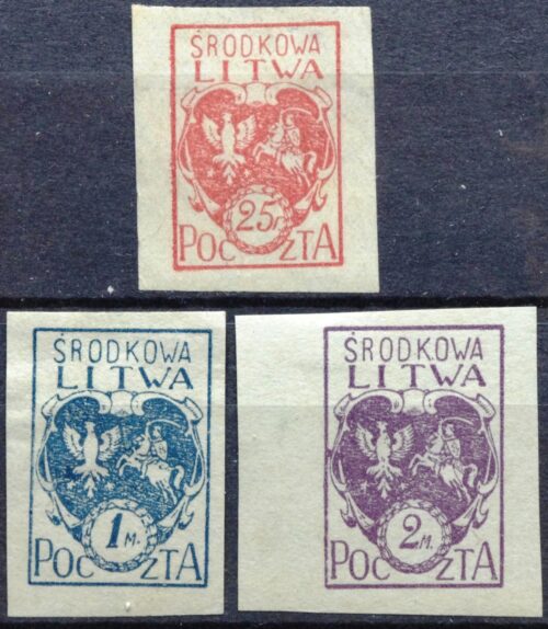 Vidurio Lietuva, pilna pirmoji serija MiNr 1-3 B MH*/Used(O)