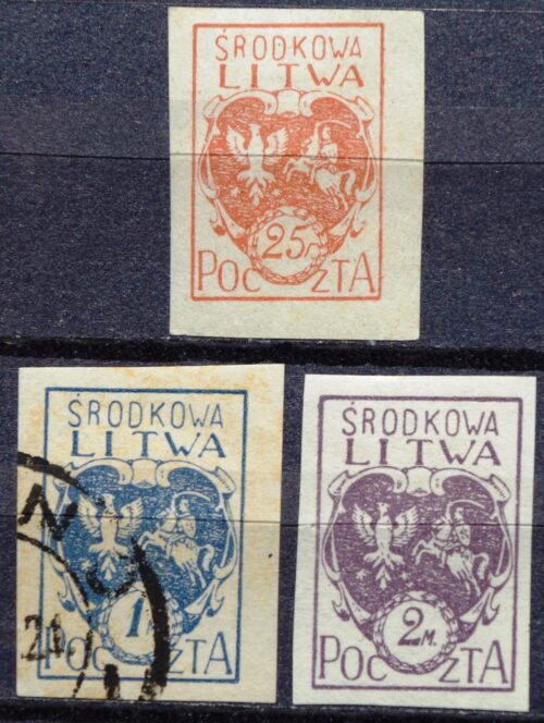 Vidurio Lietuva, pilna pirmoji serija MiNr 1-3 B MH*/Used(O)