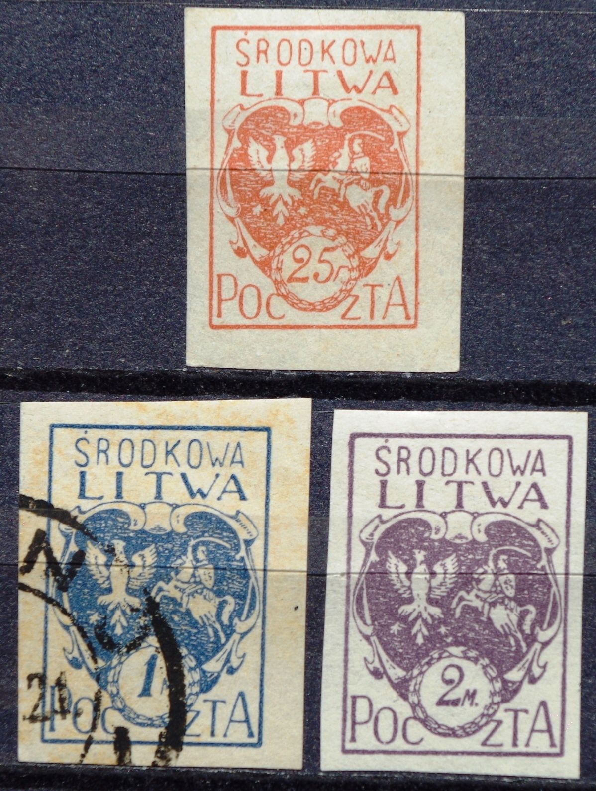 Vidurio Lietuva, pilna pirmoji serija MiNr 1-3 B MH*/Used(O)