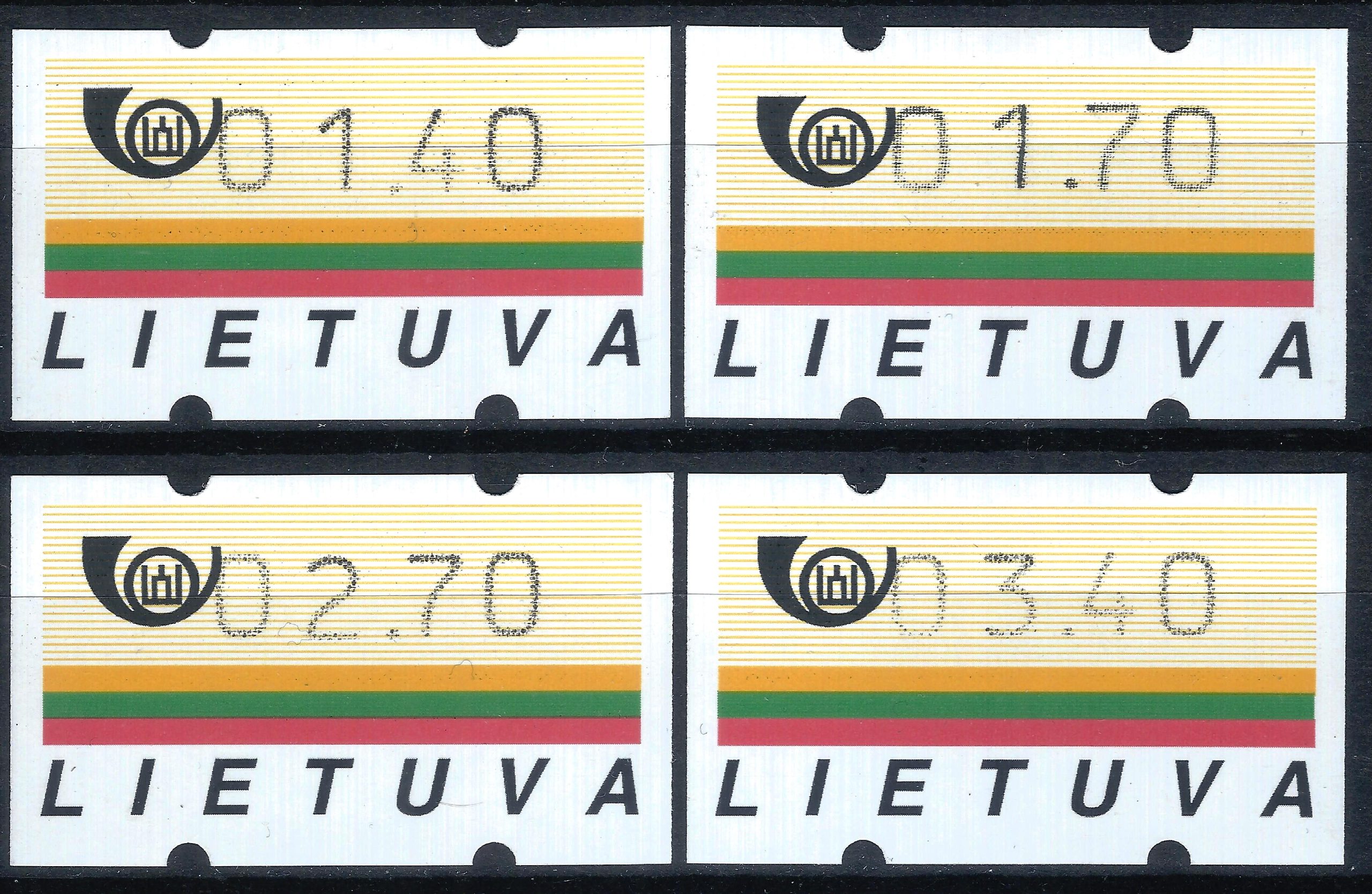 Lietuva, pilna pašto automatų ženklų serija MiNr A1, A3, A10, A17 MNH**